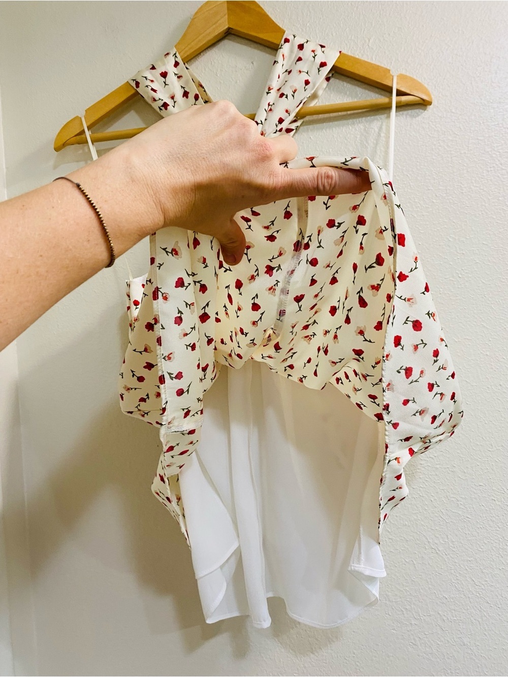 1. State Cream Twist Tie Halter Neck Camisole with Red Floral Print - Picture 6 of 7